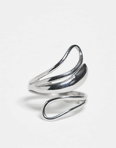 ASOS DESIGN ASOS DESIGN ring with double loop wrap around design in silver tone