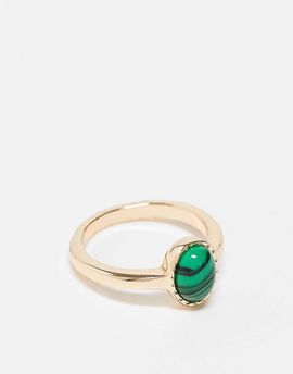 ASOS DESIGN ASOS DESIGN ring with faux malachite stone in gold tone