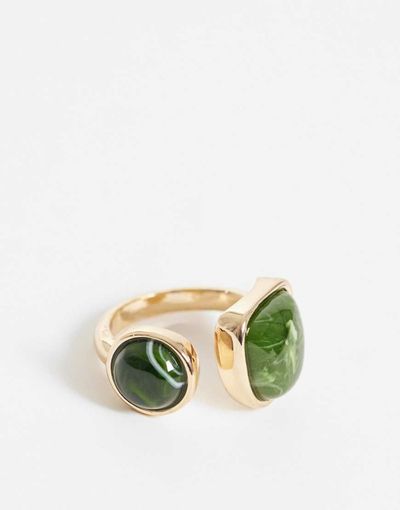 ASOS DESIGN ASOS DESIGN ring with green double-stone design in gold tone