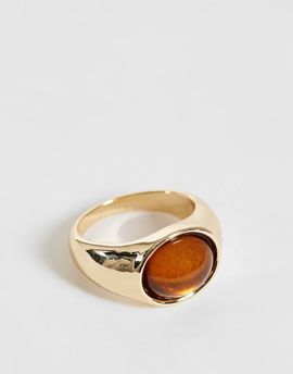ASOS DESIGN ASOS DESIGN Ring with oval amber stone set in gold tone