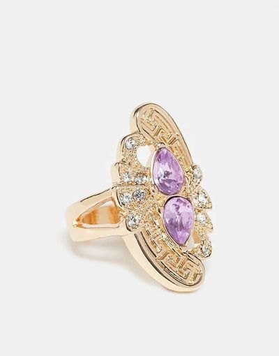 ASOS DESIGN ASOS DESIGN ring with purple faux-stone setting in gold tone
