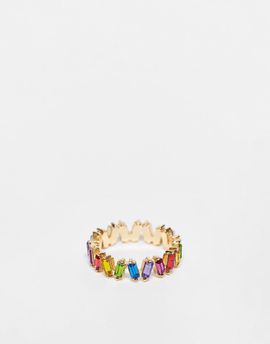 ASOS DESIGN ASOS DESIGN ring with rainbow baguette crystals in gold tone