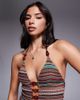 ASOS DESIGN ASOS DESIGN River crochet plunge swimsuit with bead detailing in chocolate stripes-Brown - 4
