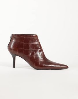 ASOS DESIGN ASOS DESIGN River premium leather pointed heeled ankle boot in brown croc