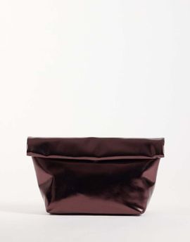 ASOS DESIGN ASOS DESIGN roll top clutch bag in metallic burgundy-RED