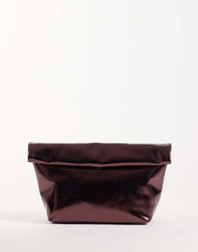 ASOS DESIGN ASOS DESIGN roll top clutch bag in metallic burgundy-RED