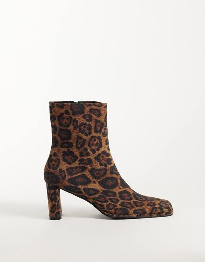 ASOS DESIGN ASOS DESIGN Romeo square toe heeled ankle boots in leopard-MULTI