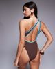 ASOS DESIGN ASOS DESIGN Ronnie rib contrast binding one shoulder swimsuit in chocolate-Black - 2