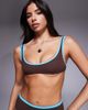 ASOS DESIGN ASOS DESIGN Ronnie ribbed contrast binding Mirissa scoop crop bikini top in chocolate-Brown - 3
