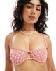 ASOS DESIGN ASOS DESIGN Rosalie balcony bikini top in check print with rosebud detail-Red - 4