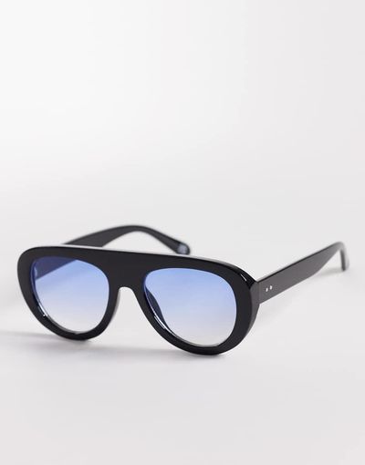 ASOS DESIGN ASOS DESIGN round aviator sunglasses in black with blue lenses