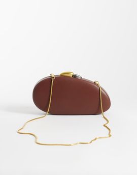 ASOS DESIGN ASOS DESIGN round hardbox clutch with gold hardware in chocolate-Brown