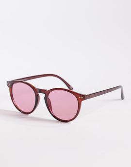 ASOS DESIGN ASOS DESIGN round sunglasses in burgundy with pink lenses-Red