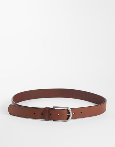 ASOS DESIGN ASOS DESIGN rounded edge buckle real leather belt in brown