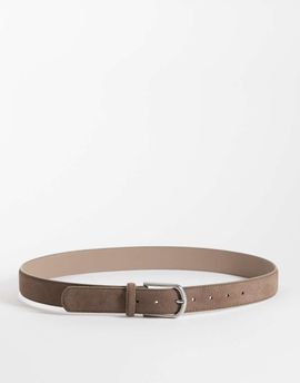 ASOS DESIGN ASOS DESIGN rounded edge buckle real suede belt in taupe-Brown