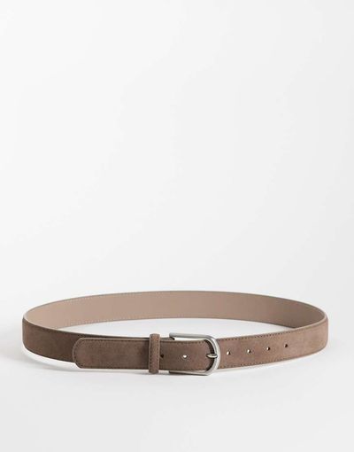 ASOS DESIGN ASOS DESIGN rounded edge buckle real suede belt in taupe-Brown