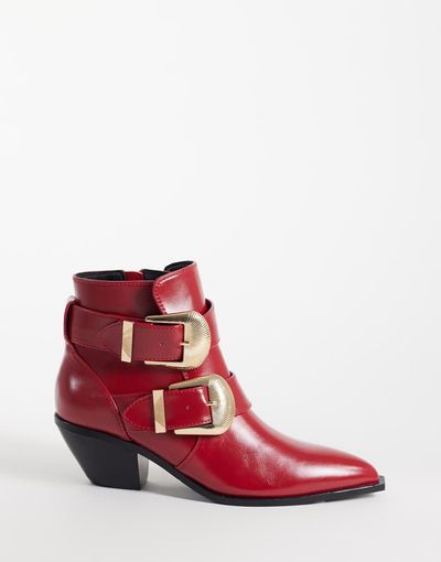 ASOS DESIGN ASOS DESIGN Ruben boho buckle heeled ankle boots in red