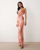 ASOS DESIGN ASOS DESIGN ruched bust stretch chiffon maxi dress with buttoned up slit detail in pink floral - 1