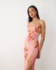 ASOS DESIGN ASOS DESIGN ruched bust stretch chiffon maxi dress with buttoned up slit detail in pink floral - 2