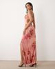 ASOS DESIGN ASOS DESIGN ruched bust stretch chiffon maxi dress with buttoned up slit detail in pink floral - 4