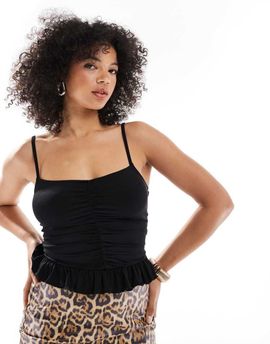 ASOS DESIGN ASOS DESIGN ruched cami with mini frill detail in black