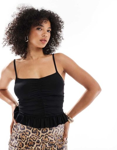 ASOS DESIGN ASOS DESIGN ruched cami with mini frill detail in black