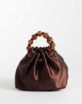 ASOS DESIGN ASOS DESIGN ruched clutch with resin beads in brown satin-Black