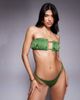 ASOS DESIGN ASOS DESIGN ruched front bandeau bikini top in green-Orange - 2