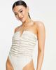 ASOS DESIGN ASOS DESIGN ruched leather look bodysuit in cream-White - 4