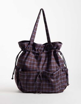 ASOS DESIGN ASOS DESIGN ruched pocket tote bag in purple & blue plaid-Multi