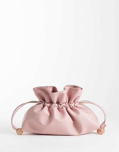ASOS DESIGN ASOS DESIGN ruched resin ball pouch clutch bag with detachable shoulder strap in light pink-Purple