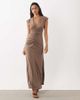 ASOS DESIGN ASOS DESIGN ruched waist deep v maxi dress in mocha-Brown - 2
