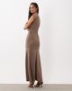 ASOS DESIGN ASOS DESIGN ruched waist deep v maxi dress in mocha-Brown - 4