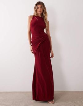 ASOS DESIGN ASOS DESIGN ruched waist slinky maxi dress in wine-RED