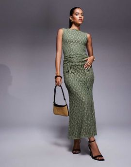 ASOS DESIGN ASOS DESIGN ruched waistband detail lace maxi dress in green