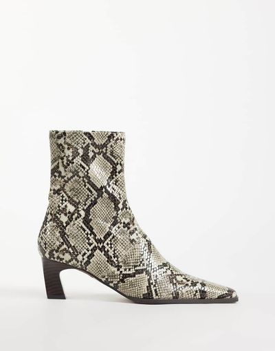 ASOS DESIGN ASOS DESIGN Rudy chisel toe heeled sock boots in snake print-Multi