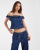 ASOS DESIGN ASOS DESIGN ruffle bardot denim top in mid blue - part of a set - 1