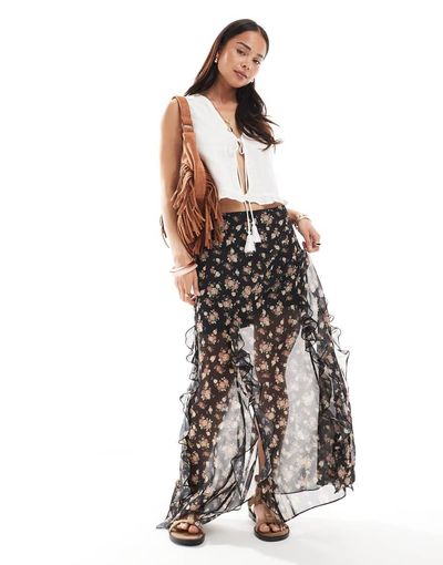 ASOS DESIGN ASOS DESIGN ruffle chiffon printed maxi skirt-Multi