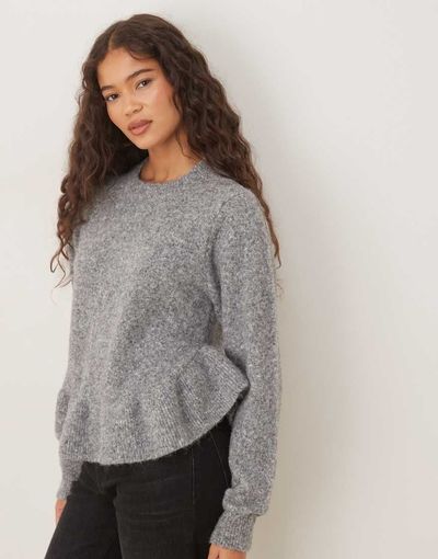ASOS DESIGN ASOS DESIGN ruffle curved hem sweater in gray
