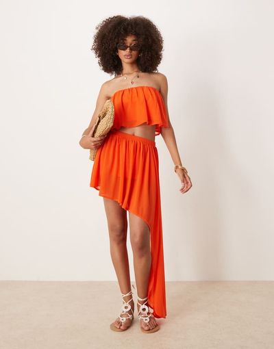 ASOS DESIGN ASOS DESIGN ruffle mini skirt with asymmetric hem in orange - part of a set