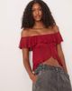 ASOS DESIGN ASOS DESIGN ruffle off the shoulder split front top in burgundy-Red - 1
