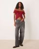 ASOS DESIGN ASOS DESIGN ruffle off the shoulder split front top in burgundy-Red - 2