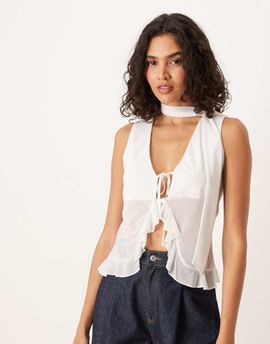 ASOS DESIGN ASOS DESIGN ruffle vest with scarf in ivory-White