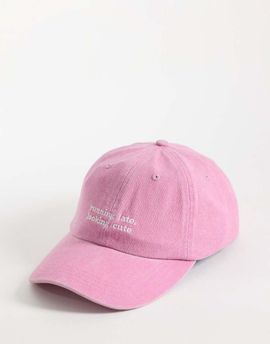 ASOS DESIGN ASOS DESIGN running late slogan cap in washed pink-Red