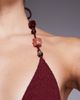 ASOS DESIGN ASOS DESIGN Ruth plunge neck cut out swimsuit with resin trim in burgundy-Red - 2