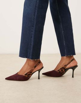 ASOS DESIGN ASOS DESIGN Sabrina slingback stiletto heel shoes in burgundy and leopard-Multi