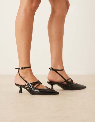 ASOS DESIGN ASOS DESIGN Sadie buckle strap detail kitten heel shoes in black