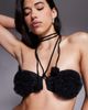 ASOS DESIGN ASOS DESIGN Sage premium halter bandeau bikini top with U-wire and 3d flowers in black-Brown - 3