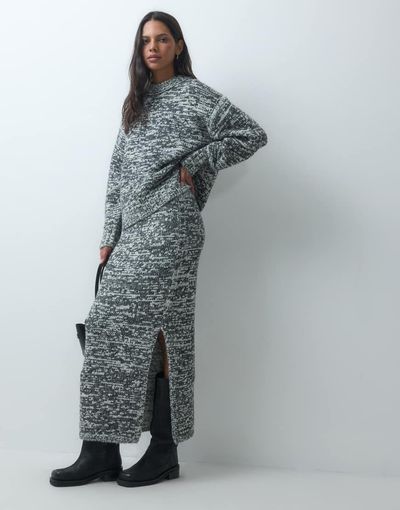 ASOS DESIGN ASOS DESIGN salt and pepper stitch maxi skirt set in mono-Black