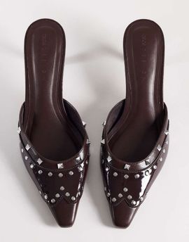 ASOS DESIGN ASOS DESIGN Sammie studded western chisel toe heeled mules in chocolate-Multi